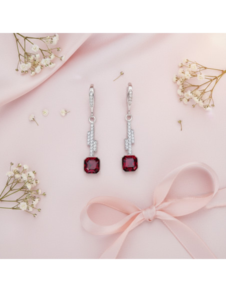 Boucles d'oreilles GEOMETRIC en argent avec cristaux rouges | SPARK