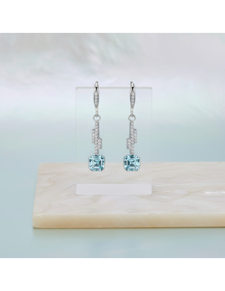 GEOMETRIC silver earrings with blue crystals | SPARK