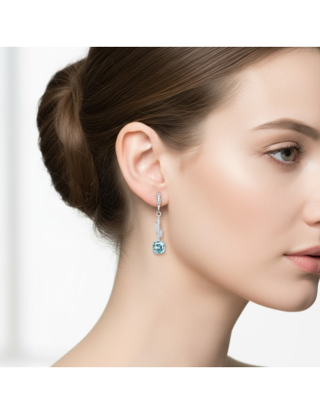 GEOMETRIC silver earrings with blue crystals | SPARK