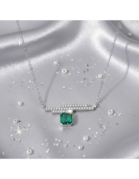 Naszyjnik GEOMETRIC ze srebra z zielonym kryształem | SPARK