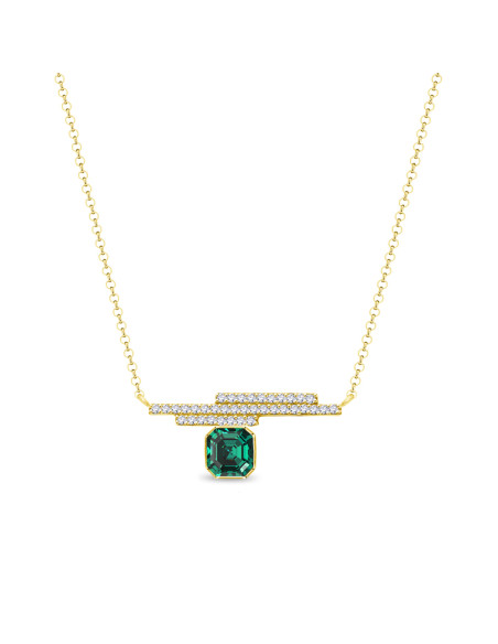 Collier GEOMETRIC en argent plaqué or avec cristal vert| SPARK