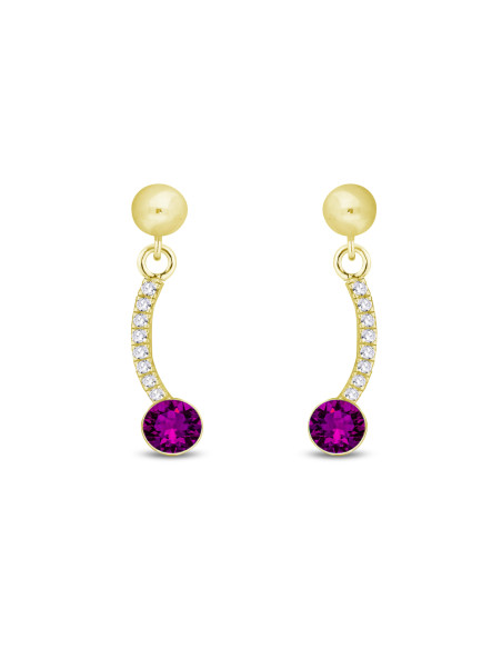 Boucles d'oreilles LUSTRELLA en argent plaqué or avec cristaux fuchsia| SPARK