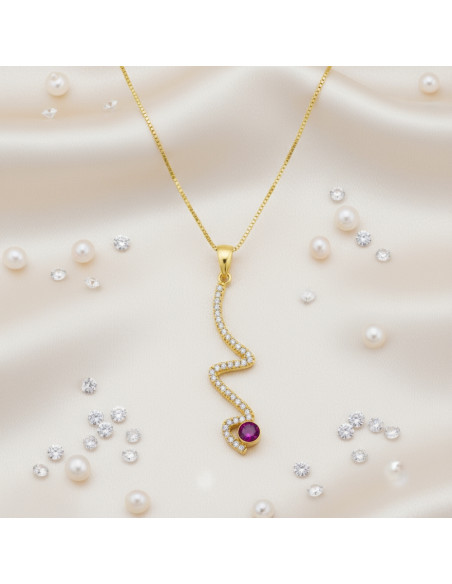 LUSTRELLA gold-plated silver necklace with fuchsia crystal | SPARK
