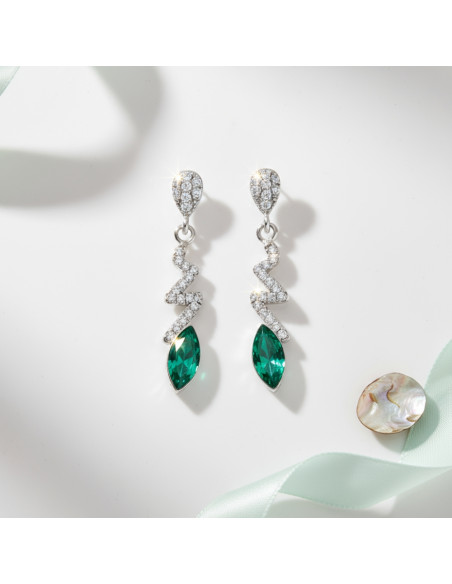 Boucles d'oreilles SERPENTIN en argent et cristal vert | SPARK