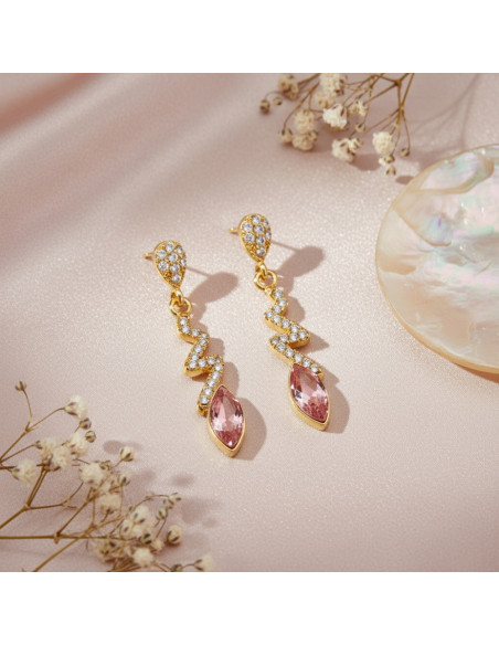 SERPENTIN gold-plated sterling-silver earrings with pink crystal | SPARK