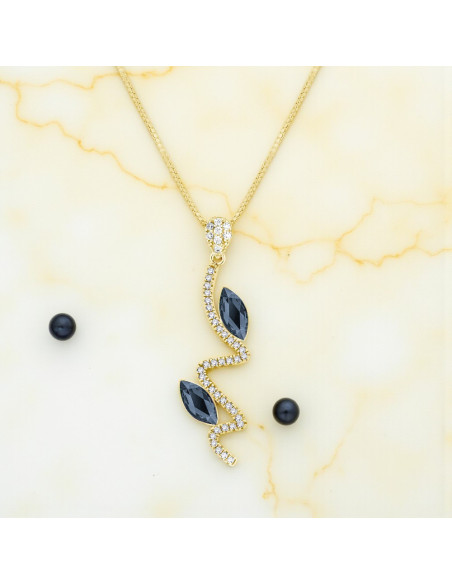 Collier SERPENTIN en argent plaqué or avec cristaux gris | SPARK