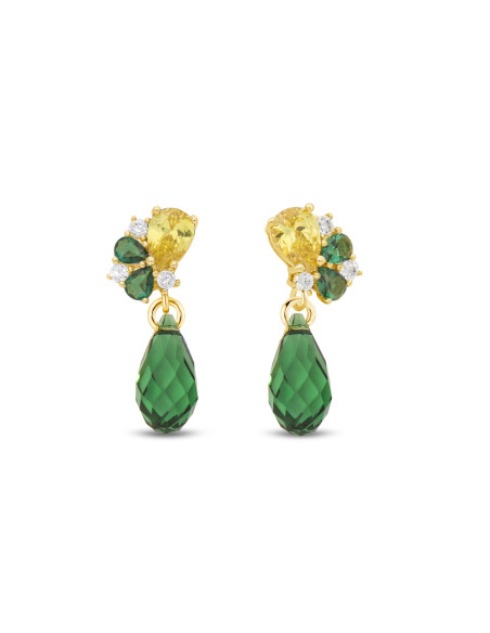 Boucles d'oreilles BLATTER en argent plaqué or avec cristal vert| SPARK
