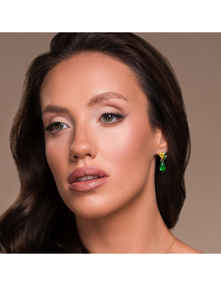 BLATTER gold-plated sterling silver earrings with green crystal | SPARK