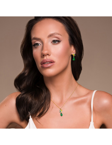 Boucles d'oreilles BLATTER en argent plaqué or avec cristal vert| SPARK