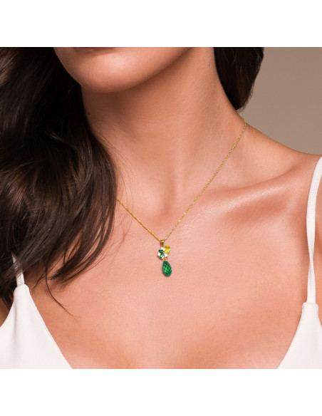 Collier BLATTER en argent plaqué or avec cristal vert | SPARK