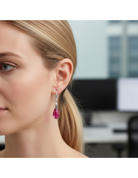 Boucles d'oreilles BRIOLETTE en argent avec cristal rose | SPARK