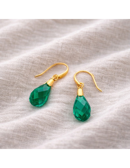 BRIOLETTE gold-plated silver earrings with green crystals | SPARK