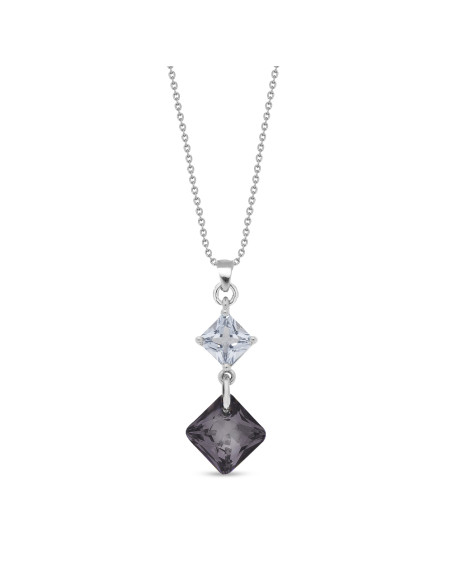 Collier CARRE en argent avec cristal noir | SPARK