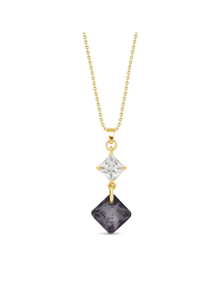 Collier CARRE en argent plaqué or avec cristaux noirs| SPARK