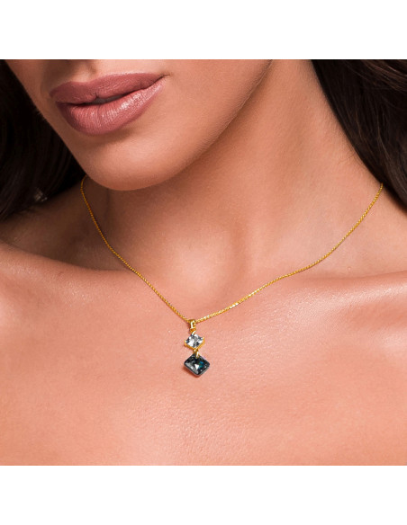 Collier CARRE en argent plaqué or avec cristaux noirs| SPARK