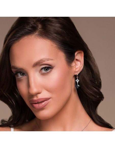 Boucles d'oreilles CARRE en argent avec cristal noir | SPARK