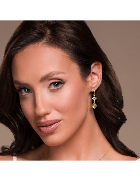 Boucles d'oreilles CARRE en argent plaqué or avec cristal doré | SPARK