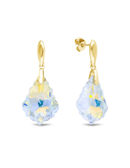 Boucles d'oreilles CHANDELIER en argent plaqué or avec cristal blanc | SPARK