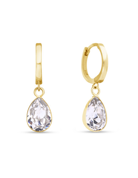 Boucles d'oreilles DEWDROP CREOLES en argent plaqué or avec cristal blanc| SPARK
