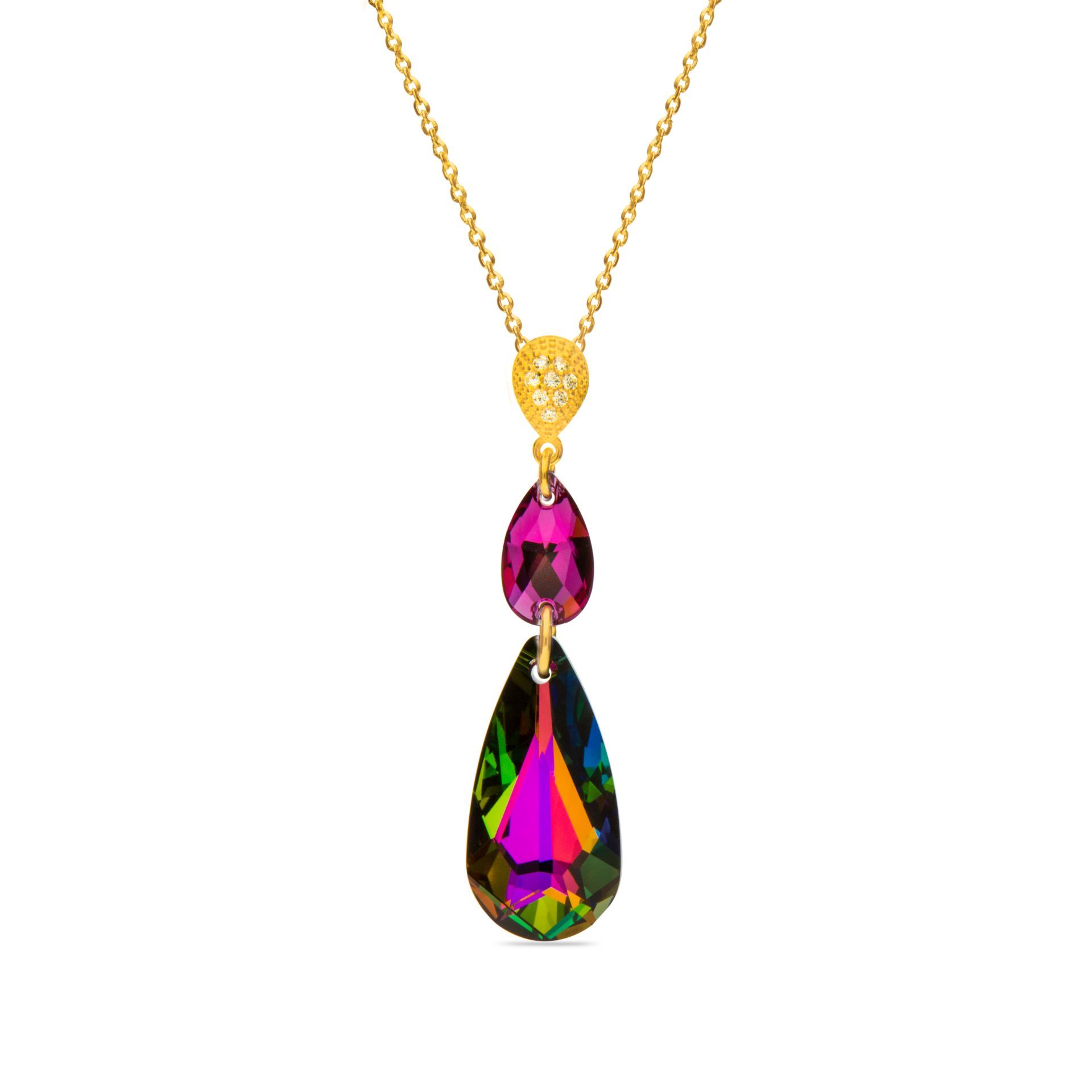 Naszyjnik Double Teardrop Gold Fuchsia