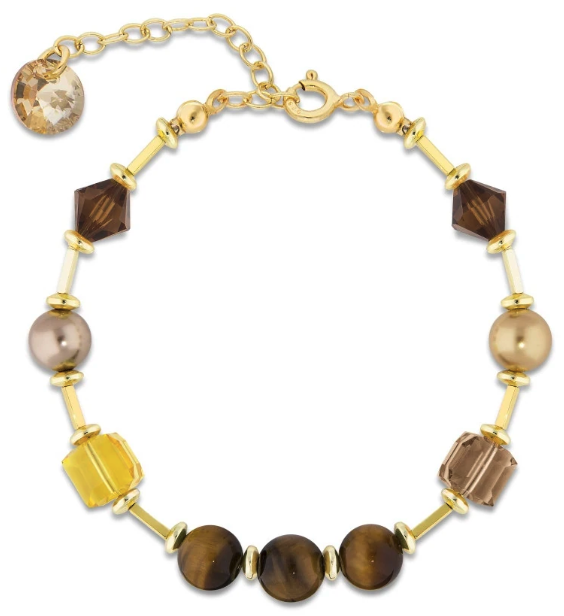 Bransoletka srebrna pozłacana SPARK Jasmine Tygrysie Oko i kryształy