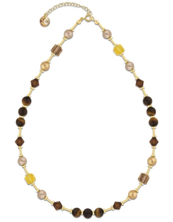 Naszyjnik srebrny pozłacany SPARK Jasmine Tygrysie Oko i kryształy